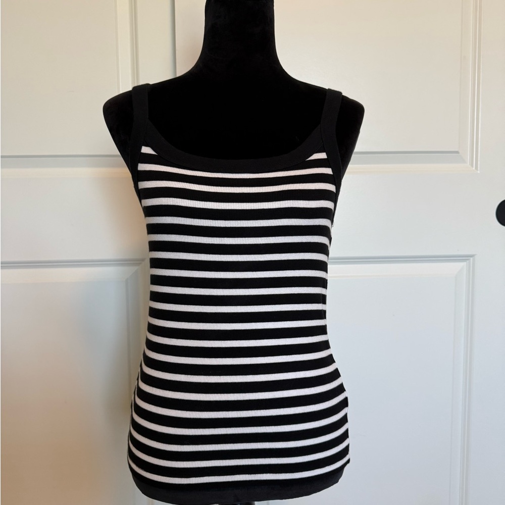GAP Black & White Striped Ribbed Tank - Women